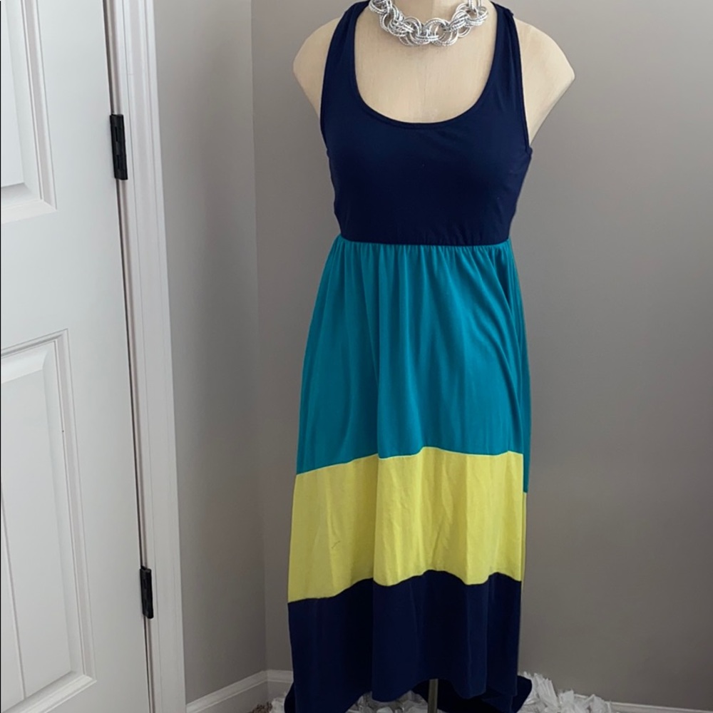 Maxi High/Low  Color-Block  Halter Dress